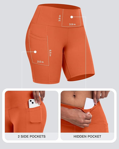 CHRLEISURE Womens Biker Yoga Shorts with Pockets: High Waisted Tummy Control Spandex Workout Athletic Gym Shorts 4 Packs