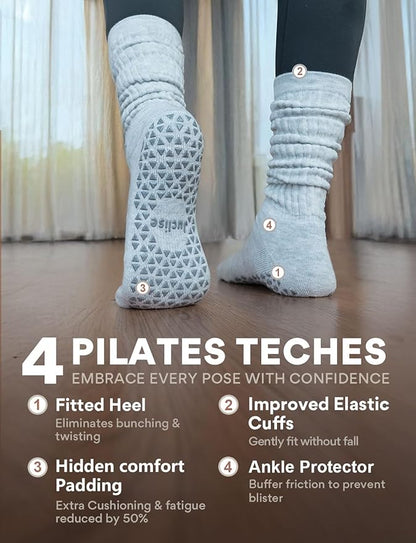 Slouch Pilates Grip Socks Yoga Barre Non Slip Scrunch Merino Wool Gym Workout Breathable Moisture Wicking Anti Odor