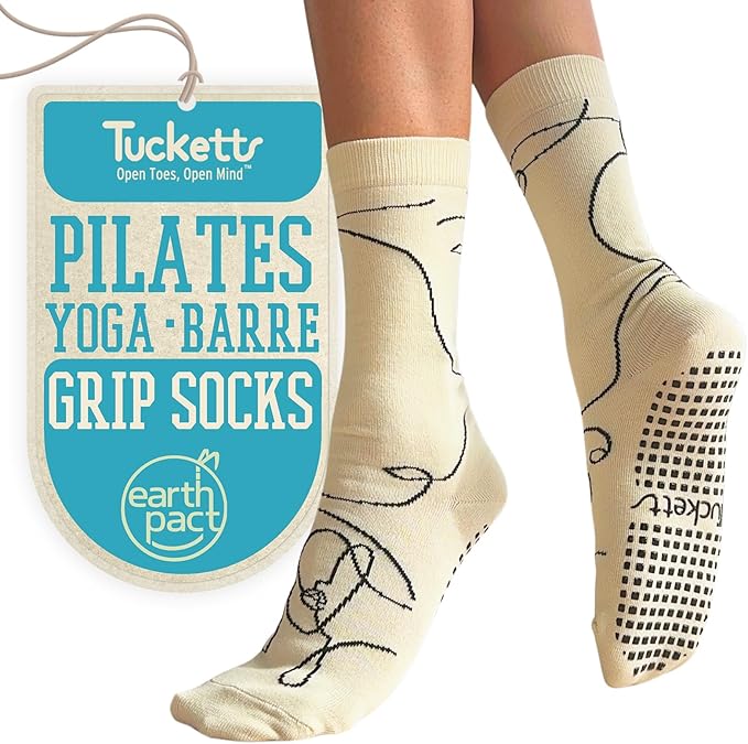 Tucketts Crew Closed Toes Non-Slip Grip Socks - Anti Skid Yoga, Barre, Pilates, Home & Leisure, Pedicure