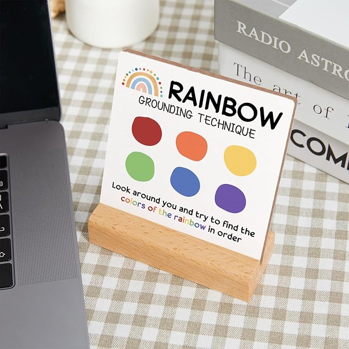 Mental Health Inspirational Gift, Colorful Positive Affirmations Wood Sign with Wooden Stand, Colorful Mental Health Wood Sign, Cheer Up Gifts for Psychologist School Counselor Student Boy Girl