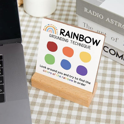 Mental Health Inspirational Gift, Colorful Positive Affirmations Wood Sign with Wooden Stand, Colorful Mental Health Wood Sign, Cheer Up Gifts for Psychologist School Counselor Student Boy Girl