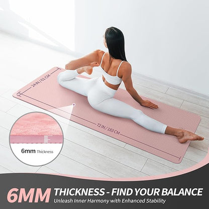 CAMBIVO Yoga Mat for Women Men Kids, 1/3 & 1/4 & 2/5 Inch Extra Thick Yoga Mat Non Slip, 72" x 24" TPE Yoga Mats, Workout Mat with Carrying Strap for Yoga, Pilates and Floor Exercises
