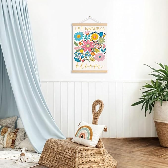 DNEULYR Let Kindness Bloom Mental Health Poster Hanger Frame, Boho Floral Wall Decor, Motivational Mental Health Wall Art Banner for Classroom Kids Room School Counselor Office Decor, 12.5x17 Inch