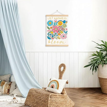 DNEULYR Let Kindness Bloom Mental Health Poster Hanger Frame, Boho Floral Wall Decor, Motivational Mental Health Wall Art Banner for Classroom Kids Room School Counselor Office Decor, 12.5x17 Inch