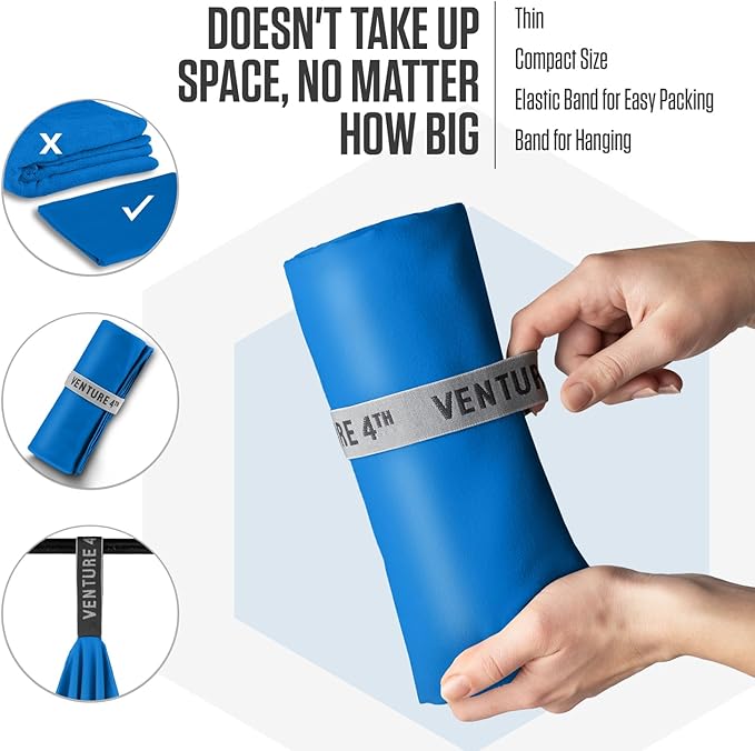 VENTURE 4TH Quick Dry Towel. Microfiber Travel Towel Ideal for Camping, Hiking, Backpacking, Gym. Lightweight & Fast Drying Travel Towels for Body. Compact & Easy to Pack - Blue Extra Large