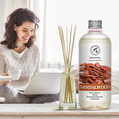 Reed Diffuser Refill Sandalwood 17 Fl Oz (500ml) - Room Diffuser - Home Fragrance - Scented Diffusers for Aromatherapy - Air freshener - Fresh/Intensive Fragrance