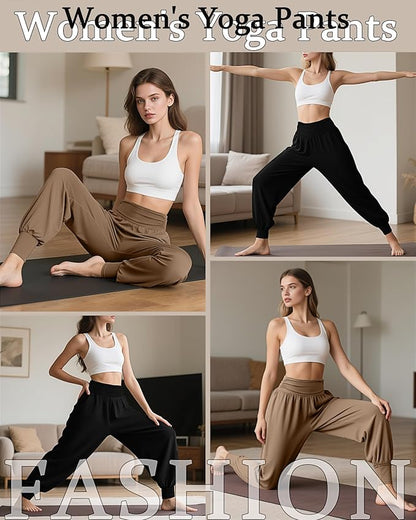 2 Pack Women's Yoga Joggers, Cozy Sweatpants with Pockets Casual Loose Comfy High Waisted Lounge Pants