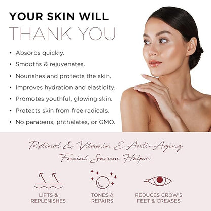 Azure Cosmetics Retinol Serum For Face - Dermatologist Tested, Anti Aging for Dark Spots & Skin Smoothing - Vitamin E for Replenishing & Skin Renewal - Vegan, Clean Beauty, Korean Skin Care - 2 Pack