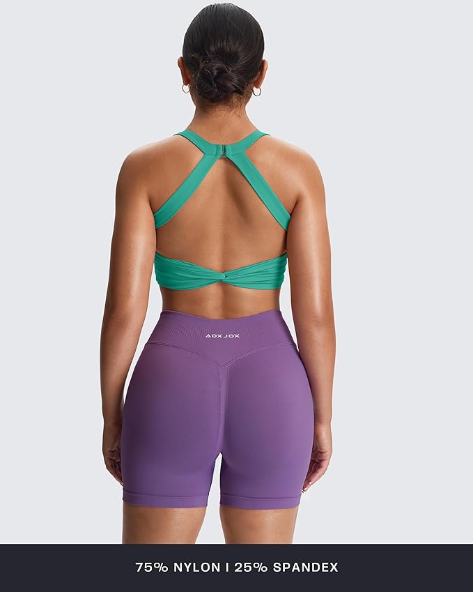 Aoxjox Women's Workout Sports Bras Twist Front Fitness Training Gym Bra Yoga Crop Lola Tank