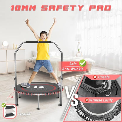 40/48" Low-Impact Rebounder Trampoline for Adults with Bungee, 450/550LBS Quiet Mini Exercise Trampoline with Adjustable U/T-Shaped Foam Handle Bar, Fitness Equipment for Indoor/Gym Workout