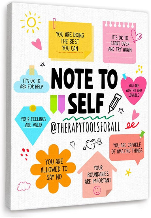 YEOION Note to Self Wall Decor,Mental Health Wall Art Canvas Frame Print for Mental Health Therapy Office School Counselor Calming Corner Wall Decor