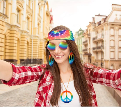 Hicarer Hippie Costume Accessories Include Sunglasses, Peace Sign Necklace, Boho Headband and Earring for 60s 70s Party