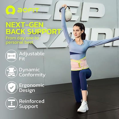 Back Brace for Lower Back Pain Relief, 8X Powerful Support System,Lumbar Support Belt for Men & Women Ergonomic 3D knitted Design with Adjustable Strap for Fitness Running Home Pilates Green L