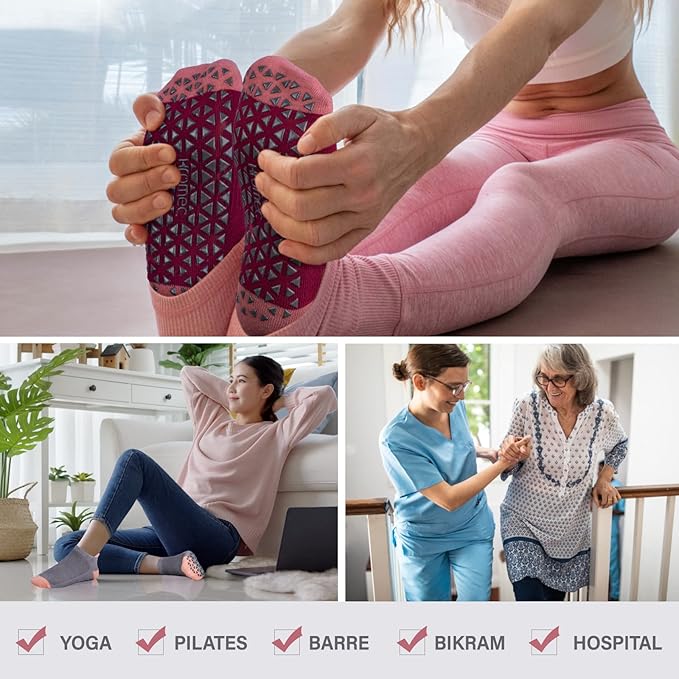 Non Slip Yoga Socks with Grips for Pilates, Ballet, Barre, Barefoot, Hospital Anti Skid Socks for Women and Men