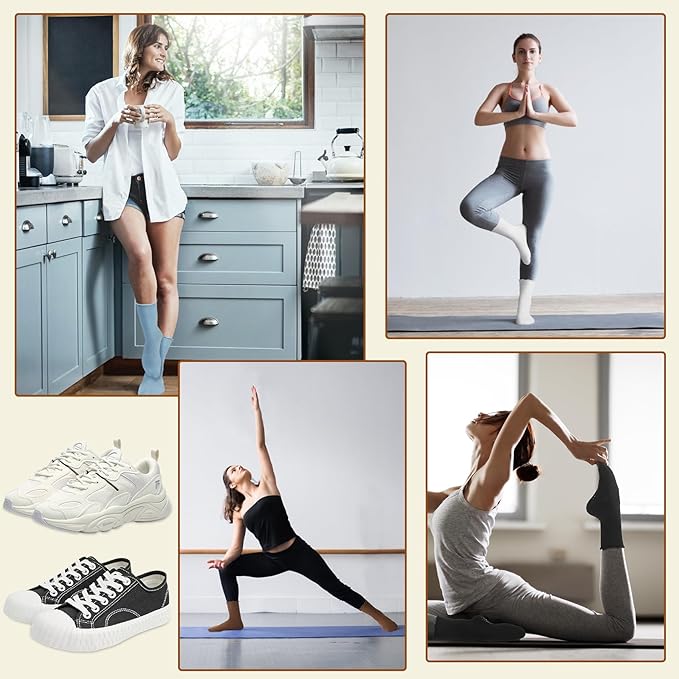 4 Pairs Pilates Socks with Grips for Women Yoga Ruffle Cute Grip Socks Pilates Non Slip Crew Ballet Hospital Workout