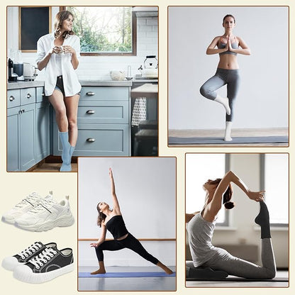 4 Pairs Pilates Socks with Grips for Women Yoga Ruffle Cute Grip Socks Pilates Non Slip Crew Ballet Hospital Workout