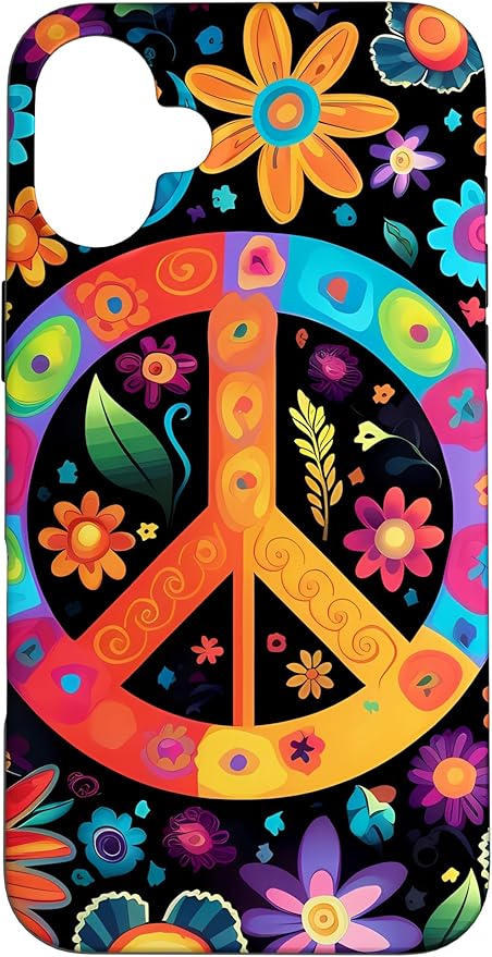 iPhone 16 Plus Peace Sign Hippie Floral Case