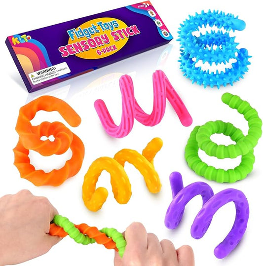 Fidget Toys Sensory Stick: Textured Silicone Sensory Toys for Kids 6 Pack, Stress Fidgets for Anxiety Relief Calming, Autism Classroom Must Haves, Christmas Stocking Stuffers for Teen Girls Boys Kids
