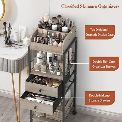 Makeup Organizer, Floor Skincare Organizers Make Up Organizers and Storage with Drawers, Vanity Organizer Cosmetics Display Cases Holder for Skin Care Nail Polish Perfume Black