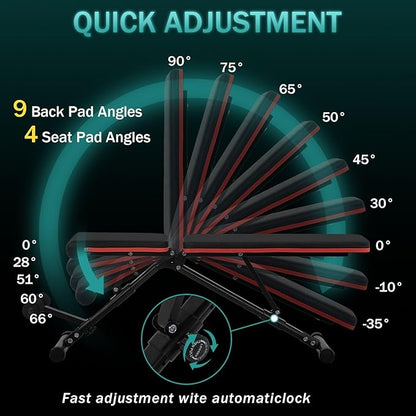 PayLessHere Adjustable Weight Bench, Foldable Bench Press for Full Body Strength Training Incline Decline Gym Benches for Home Gym