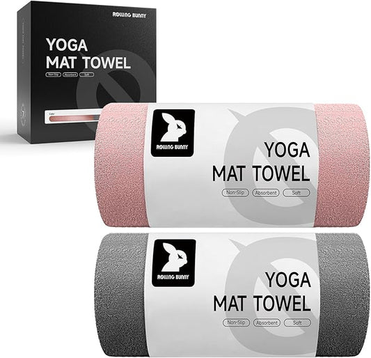 Yoga Mat Towel - Non-Slip Microfiber for Hot Yoga & Pilates | Super Absorbent, Lightweight & Machine Washable 72"x25" (Pink + Gray)