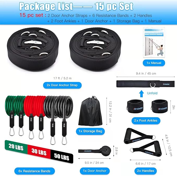 Brebebe Door Anchor Strap for Resistance Bands Exercises, Multi Point Anchor Gym Attachment for Home Fitness, Portable Door Band Resistance Workout Equipment, Easy to Install, Punch-Free, Nail-Free