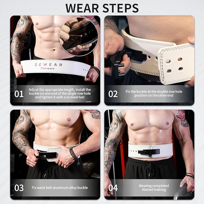 Genuine Leather Weight Lifting Belt with Lever Buckle, 10mm Thick 4" Leather Lumbar Back Support, Gym Belts Ideal for Training, Weightlifting, Bodybuilding, Squats and Deadlifts