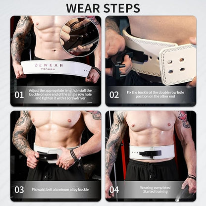 Genuine Leather Weight Lifting Belt with Lever Buckle, 10mm Thick 4" Leather Lumbar Back Support, Gym Belts Ideal for Training, Weightlifting, Bodybuilding, Squats and Deadlifts