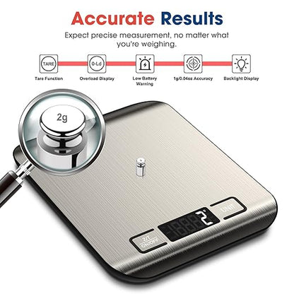 Mik-Nana Food Scale, 22lb Digital Kitchen Scale Weight Grams and Ounces for Baking Cooking Coffee Package Postage, 6 Units with Tare Function, LCD Display, Easy Clean Stainless Steel