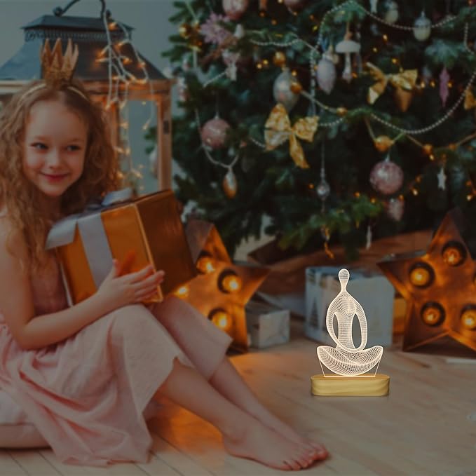 Lightzz Yoga Lamp, 3D Yoga Night Light Gifts for Women Yoga Lovers, Birthday Anniversary Ideal Gifts with USB Power Warm Color Wood Yoga Room Decor