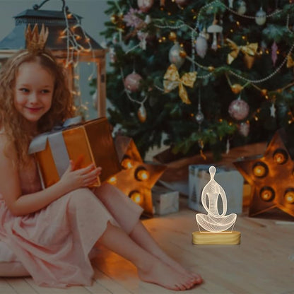 Lightzz Yoga Lamp, 3D Yoga Night Light Gifts for Women Yoga Lovers, Birthday Anniversary Ideal Gifts with USB Power Warm Color Wood Yoga Room Decor