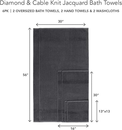 Texere 100% Organic Cotton 700 GSM Luxury Bath Towel Sets - Ultra Soft Hotel and Spa Quality, 2 Large Bath Towels, 2 Hand Towels, 2 Washcloths (Diamond, Merlot, 6 Piece)