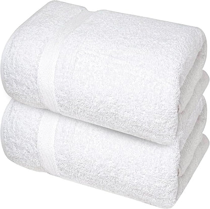 Infinitee Xclusives– Luxury Bath Sheets Towels – 2 Pack 600 GSM (35X70 Inches)– 100% Ring Spun Cotton Large Bath Towels for Bathroom (Brilliant White, Bath Sheet Pack of 2)