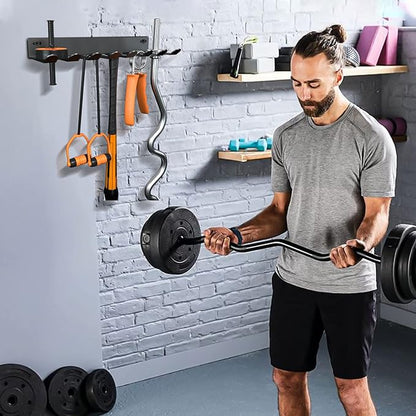Gym Equipment Storage Rack,Multi Purpose Wall Mount Home Gym Equipment Storage Rack for Resistance Bands, Jump Ropes, Yoga Mat, Foam Roller, Chains, Barbells Carabiners Included, gift