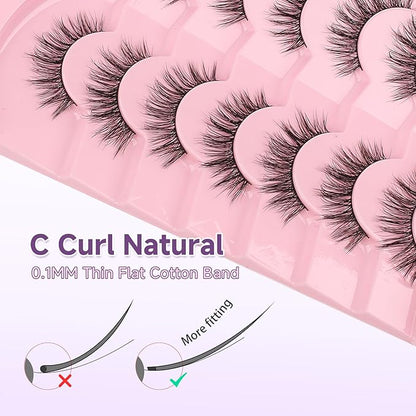 False Eyelashes 16MM Lashes Natural Wispy Eyelashes Thin Band Fluffy Lashes Pack +3D Volume False Lashes Soft Strip Lashes C Curl Natural Eyelashes Fake Lashes 7 Pair EVENTILL