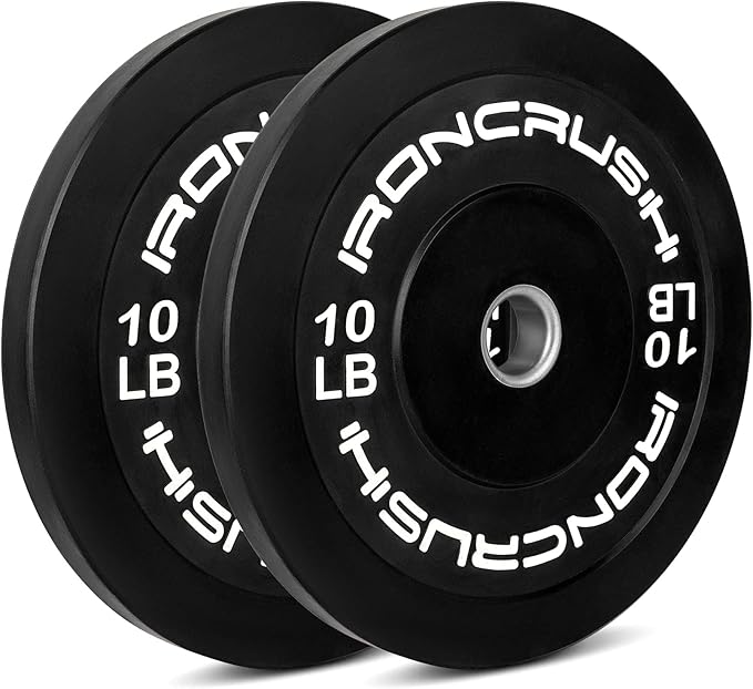 Iron Crush Olympic Bumper Plates Set - Virgin Rubber Weights for Strength Training - Fits 2" Barbells - Sold in Pairs