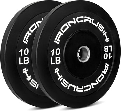Iron Crush Olympic Bumper Plates Set - Virgin Rubber Weights for Strength Training - Fits 2" Barbells - Sold in Pairs