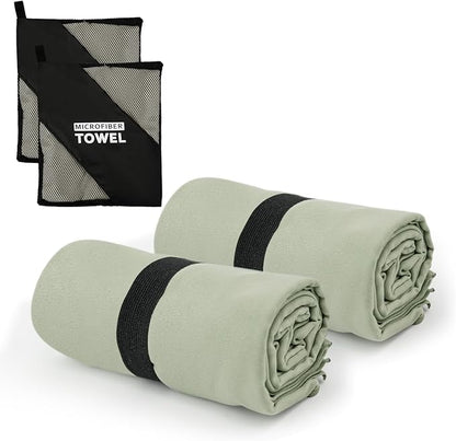 Camping Towel S Size Lightweight Microfiber Fast Drying for Travel Face Hand Neck Body Sweat Towels(Army Green, 2 Pack S)