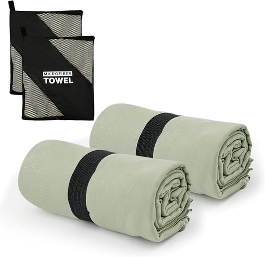 Camping Towel S Size Lightweight Microfiber Fast Drying for Travel Face Hand Neck Body Sweat Towels(Army Green, 2 Pack S)