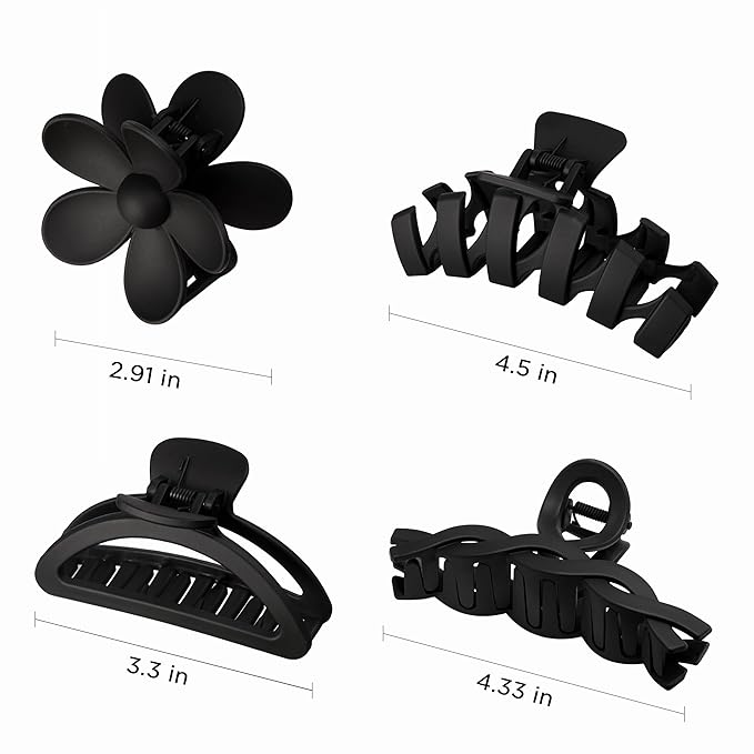 8PCS Hair Clips for Women, Flower Claw Clips for Thick Hair, Non-Slip Hair Accessories with Multi-Styles, Black Color Hair Claw Clips and Variety Pack, Ideal for Girls