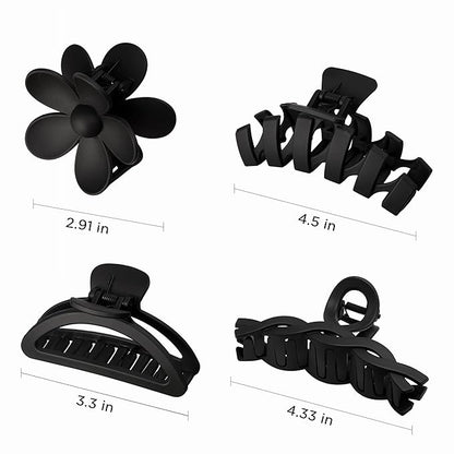 8PCS Hair Clips for Women, Flower Claw Clips for Thick Hair, Non-Slip Hair Accessories with Multi-Styles, Black Color Hair Claw Clips and Variety Pack, Ideal for Girls