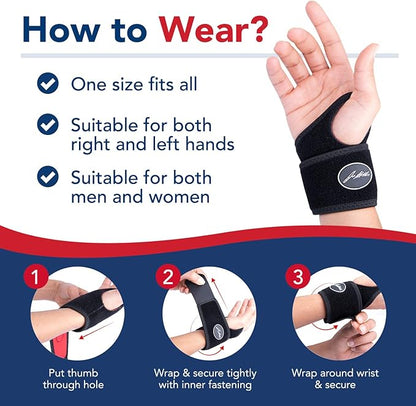 Doctor-Developed Gym Wrist Wraps, Lifting Wrist Wraps for Weightlifting, & wrist compression brace for Workout, weightlifting straps With Thumb Loops, wrist wraps for weightlifting for Wrist Support, lifting straps gym for Men & Women – Black (Single)