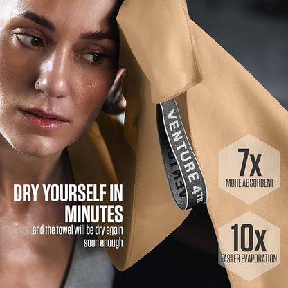 VENTURE 4TH Quick Dry Towel. Microfiber Travel Towel Ideal for Camping, Hiking, Backpacking, Gym. Lightweight & Fast Drying Travel Towels for Body. Compact & Easy to Pack - Beige Medium