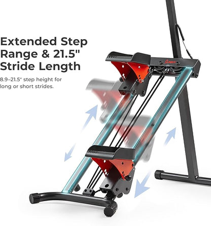 Sunny Health & Fitness Stair Stepper w/Handlebar, Extended Step Range Climber Machine for Legs, Core and Glute Workouts, Connection with Free SunnyFit App