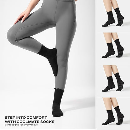 CoolMate Pilates Socks with Grips for Women, Yoga Socks, Crew Non Slip Women for Workout, Barre, Pilates Gifts