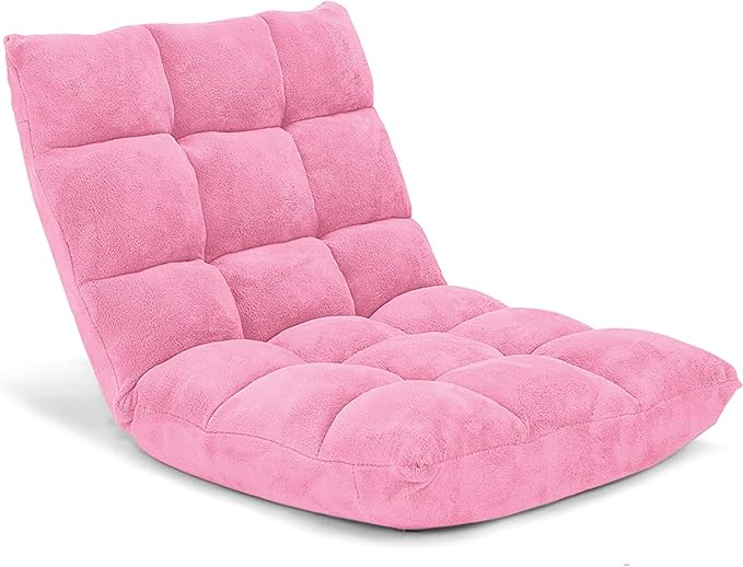 Giantex Floor Chair with Back Support, Folding Sofa Chair with 14 Adjustable Position, Padded Sleeper Bed, Couch Recliner, Floor Gaming Chair, Meditation Chair, Gaming Floor Chairs for Adults(Pink)