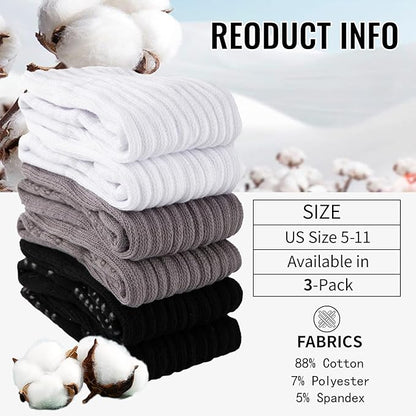 COOVAN Grip Pilates Socks for Women 3 Pairs Yoga Slouch Crew Long Scrunch Slipper Socks for Barre Ballet Dance Hospital