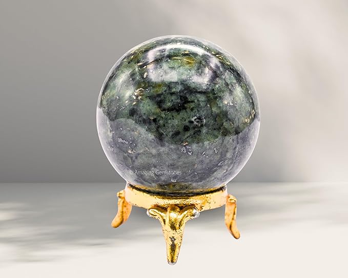 Amazing Gemstone Green Jade Crystal Ball with Stand - 2 Inches Crystal Sphere Meditation Balls for Witchcraft and Decorative Balls
