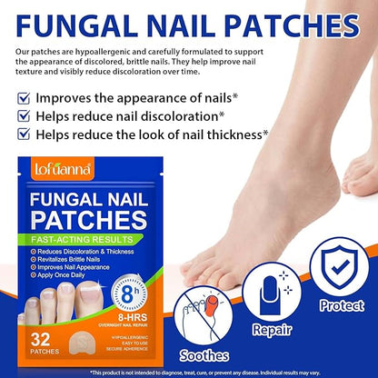 Toenail Treatment Extra Strength - 32 Pcs Nighttime Nail Patches, Overnight Toe Nail Treatments for Damaged Nails Foot Nails Repair and Care, 8-Hour Restores Healthy Appearance (2PCS)