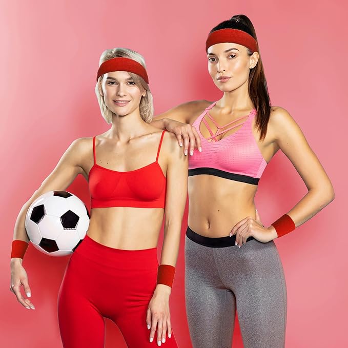 WILLBOND 3 Pcs Sweatbands Set 80s 90s Neon Sports Headband Tennis Striped Sweat Band Sports Competitions Games for Men Women Party Supplies